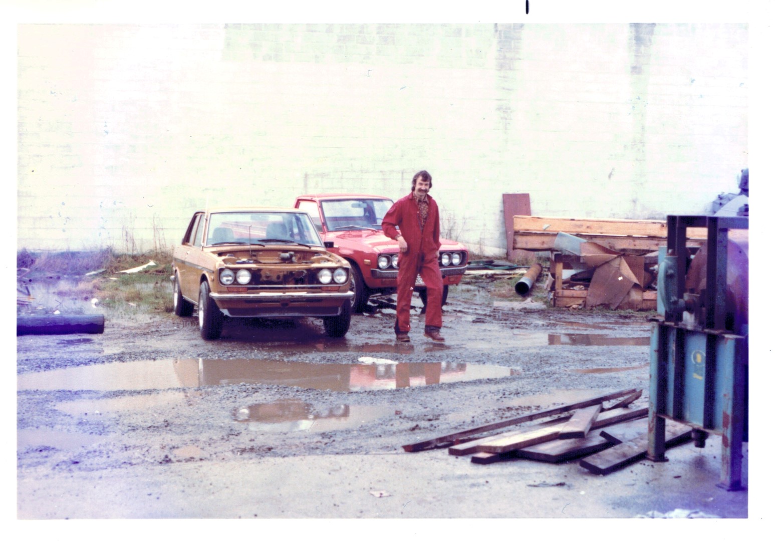 My 1972 at the beginning of swapping my turbo motor from my wagon. My friend Peter Smith helped, he was a factory rider for Honda Canada, riding TRIALS, champion in 1970-71